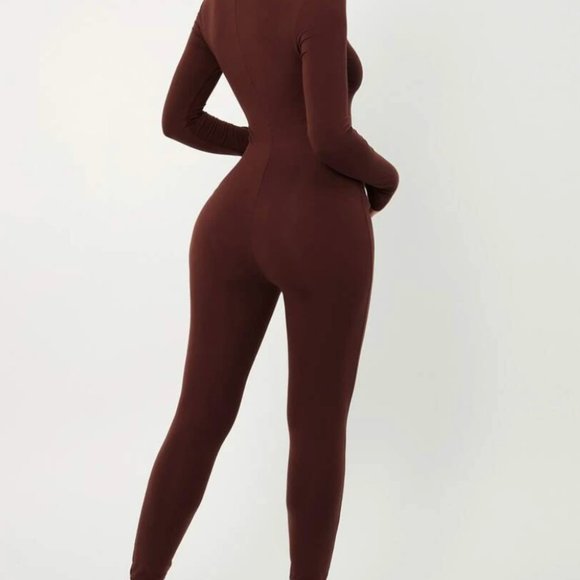 Brown long sleeve jumpsuit bodysuit S - Picture 5 of 5